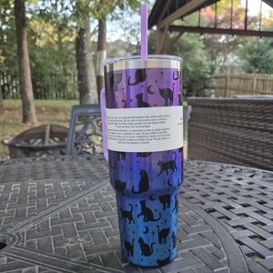 Purple and Blue Cat Tumbler with Straw